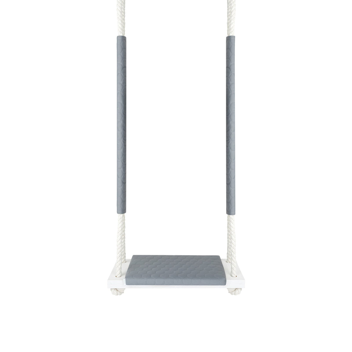 Balançoire bois extérieur imperméable enfant gris clair - Jardin, vue de face avec planche en bois et coussin imperméable