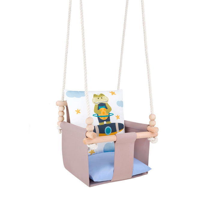 Babyschaukel mit doppelseitigen Baumwollkissen Krokodil-Motiv
