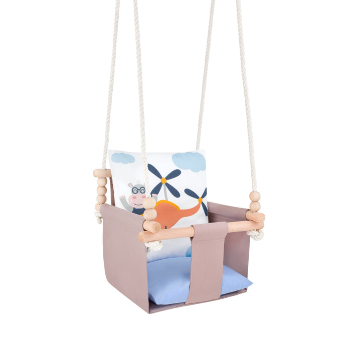 Babyschaukel mit doppelseitigen Baumwollkissen Nilpferd-Motiv