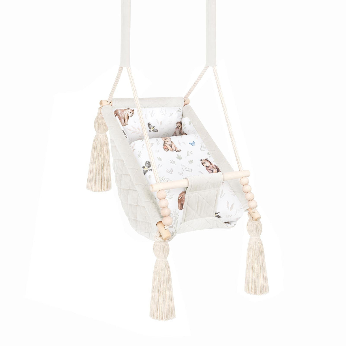 Amaca altalena per bebè in velluto Beige, in velluto con imbottitura in cotone con motivo orsetto, velluto trapuntato e