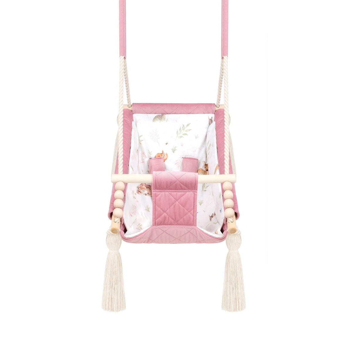 Amaca altalena per bebè in velluto Rosa, in velluto con imbottitura in cotone con motivo cerbiatto, velluto trapuntato e