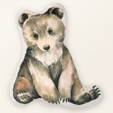 Coussin décoratif enfant motif ours - Velours, coussin animal, vue de face