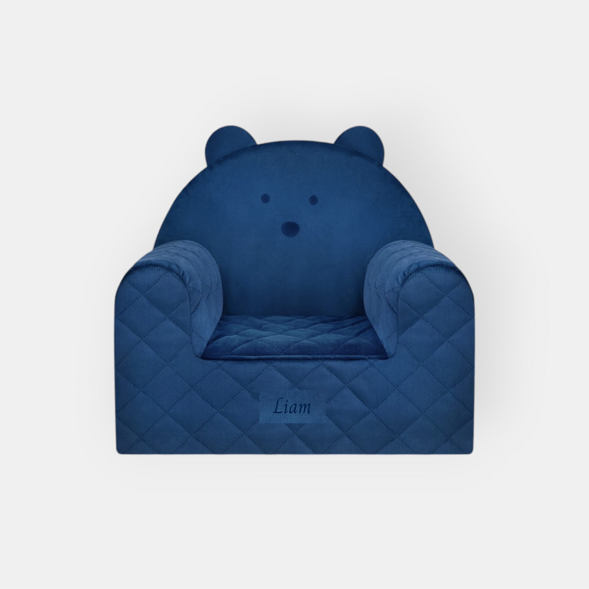 Poltroncina per bambini a forma di orso in velluto Blu scuro, con ricamo del nome opzionale