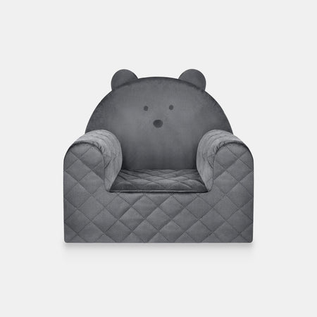 Poltroncina per bambini a forma di orso in velluto Grigio scuro, vista frontale su sfondo chiaro