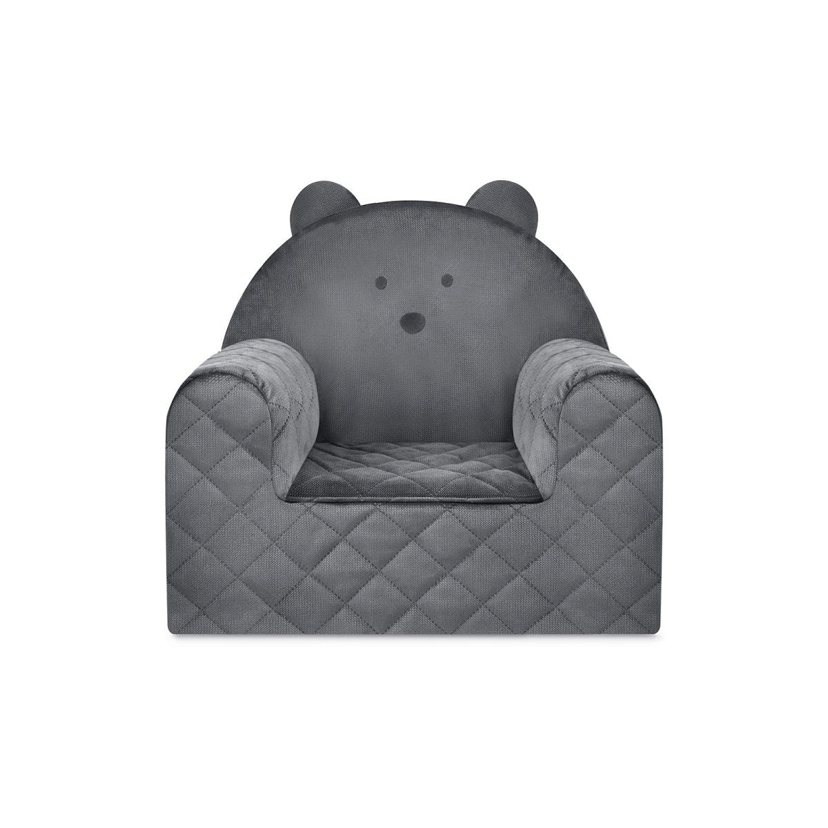Fauteuil enfant en forme d'ours gris foncé - Velours, vue d'ensemble avec motif ours