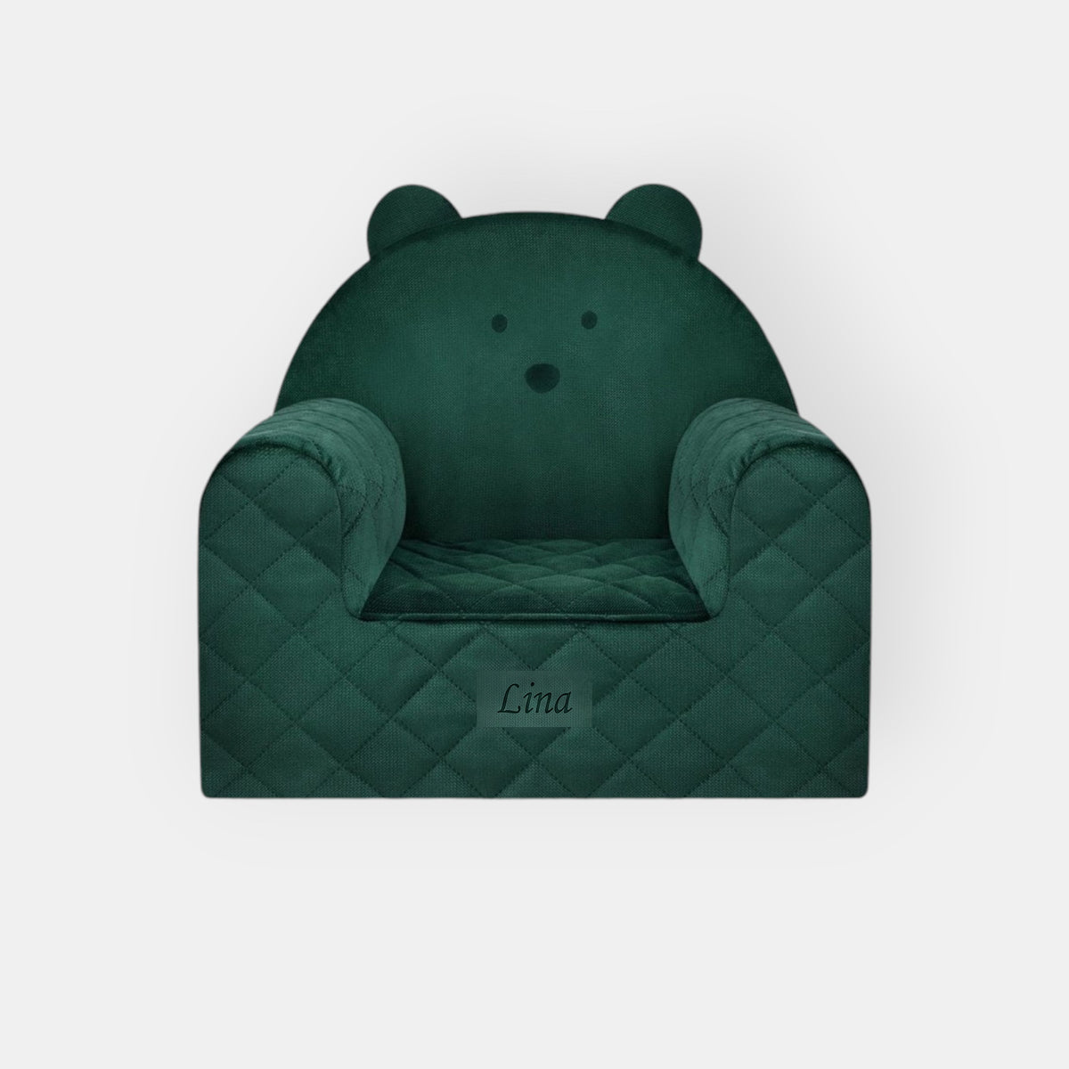 Poltroncina per bambini a forma di orso in velluto Verde, con ricamo del nome opzionale