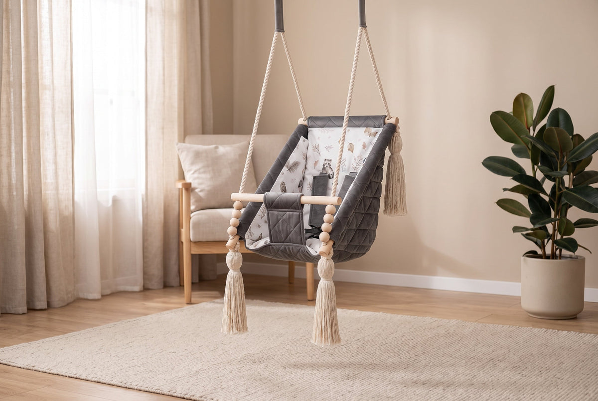 Babyschaukel 3in1 Dunkelgrau im Kinderzimmer